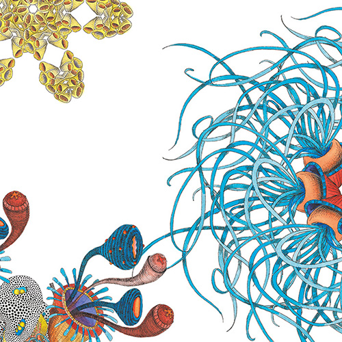 Digital konstruiertes Muster aus Elementen der Botanischen Szenen (Folge 119–138)