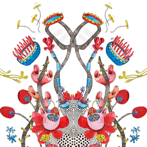 Digital konstruiertes Muster aus Elementen der Botanischen Szenen (Folge 95, 97, 98)