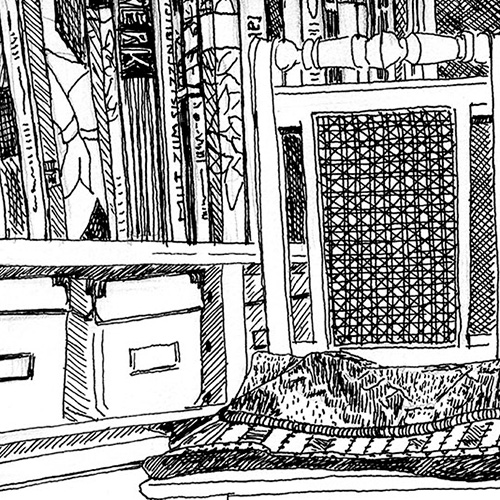 Zimmerecke, Blatt 70 aus Coronablätterserie, A5, Tuschezeichnung, Ausschnitt