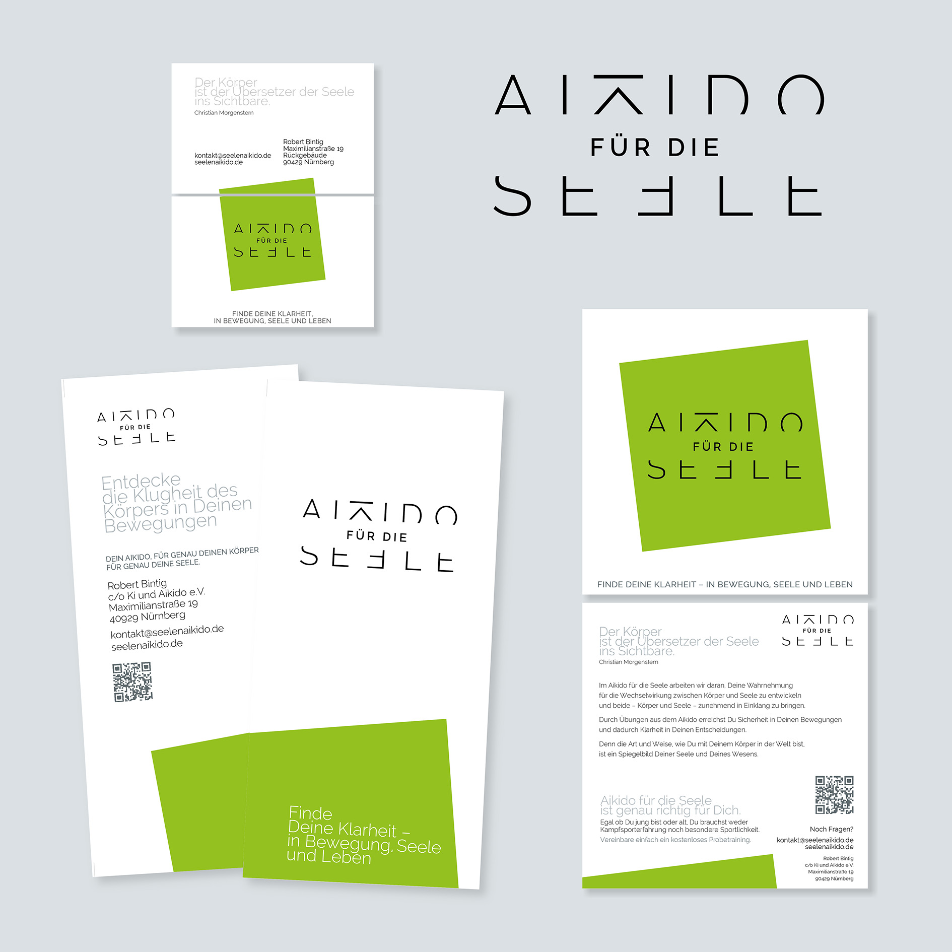 Visitenkarten, Flyer, Werbekarten und Logo für ein Aikido-Studio