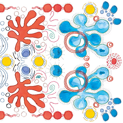 Digital konstruiertes Muster aus Elementen der Coronablätter (184, 198 ua.)