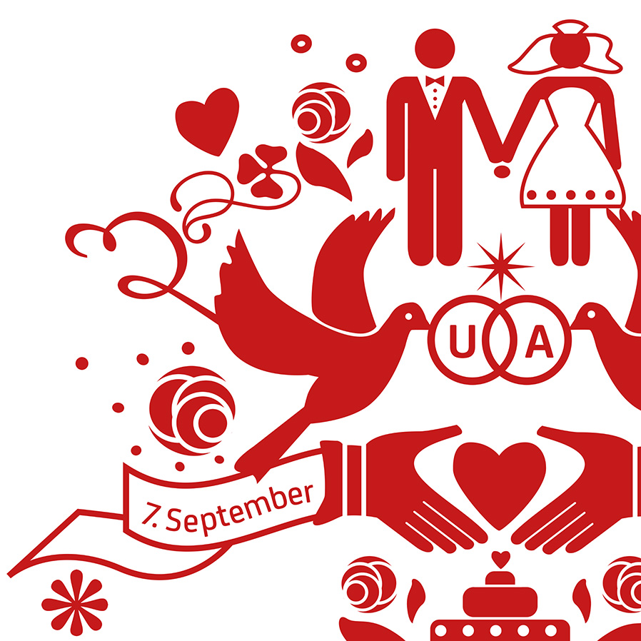 Hochzeitsglückwunschkarte in Rot, Ausschnitt