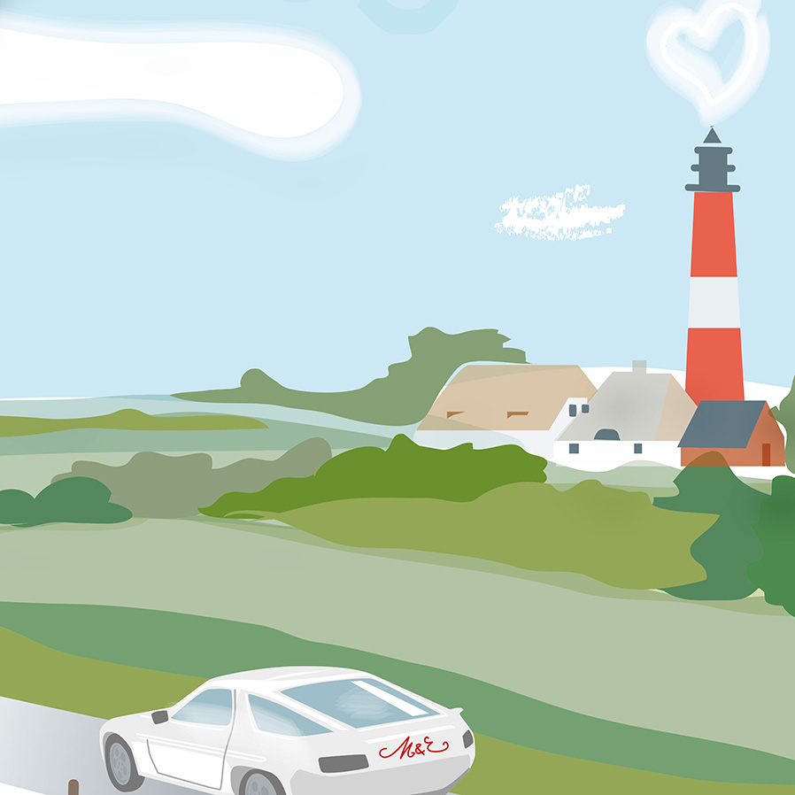 Ausschnitt einer Glückwunschkarte für ein Brautpaar, das eine Nordseeinsel liebt