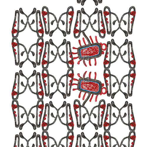 Digital konstruiertes Muster aus Elementen der Botanischen Szenen (Folge 43–45)