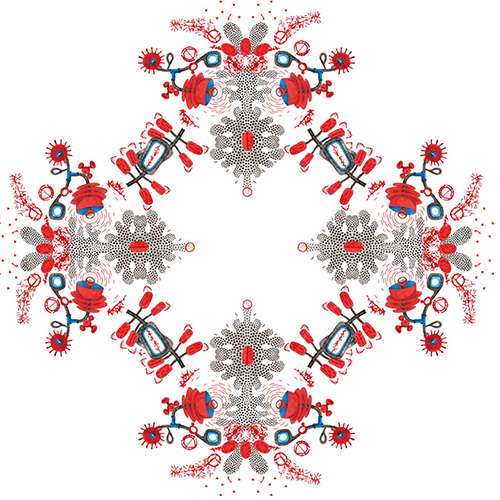 Digital konstruiertes Muster aus Elementen der Botanischen Szenen (Folge 45–50)