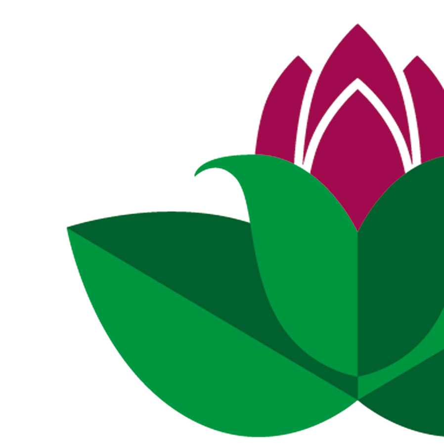 Ausschnitt, Piardino-Logo, dunkelrote Blüte mit grünen Blättern