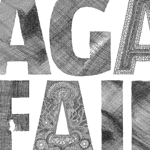 Letters: TRY AGAIN, FAIL BETTER, Tuschezeichnung, Ausschnitt