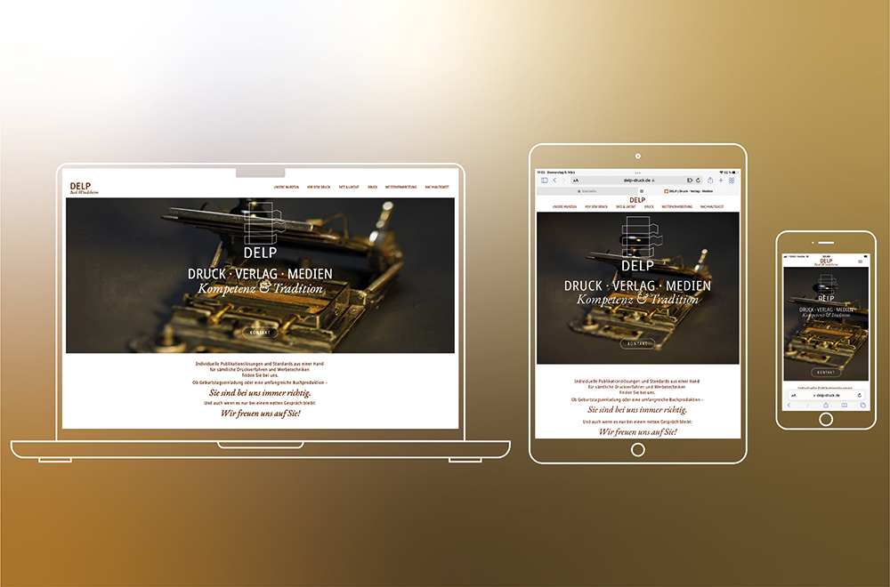 Website Delp Druck & Medien, Laptop- Tablet- und Handy-Screens