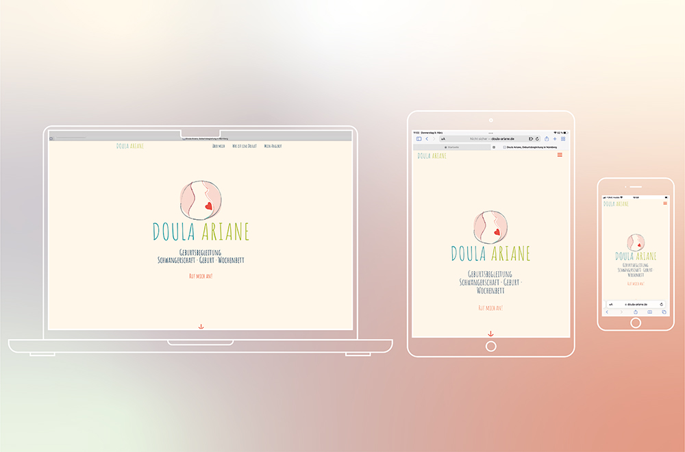 Website Doula Ariane, Laptop- Tablet- und Handy-Screens