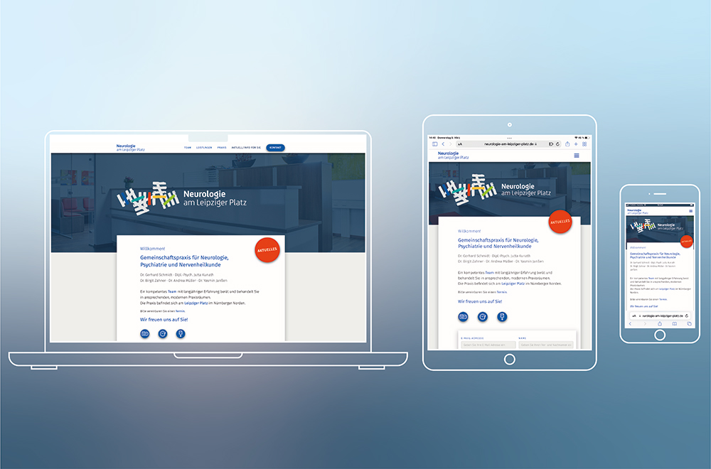 Website Gemeinschaftspraxis Neurologie am Leipziger Platz, Laptop- Tablet- und Handy-Screens