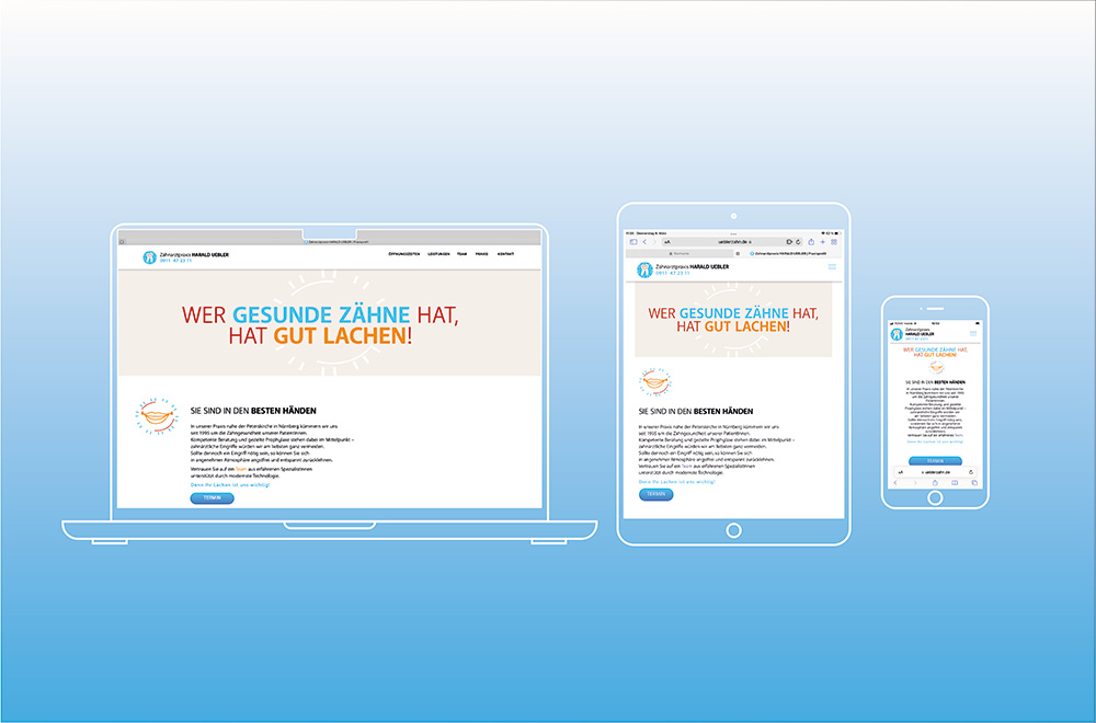 Website Zahnarztpraxis H. Uebler, Laptop- Tablet- und Handy-Screens